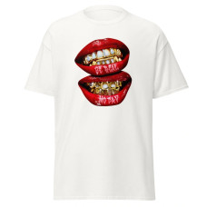 Camisa Feminina Baby Look Gold Lips Camisa Feminina Baby Look Gold Lips