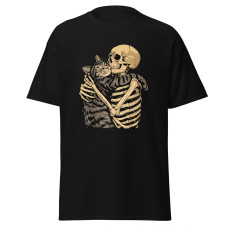 Camiseta Masculina Esqueleto Abraçando Gato – Estilo Dark Art Vintage Camiseta Masculina Esqueleto Abraçando Gato – Estilo Dark Art Vintage