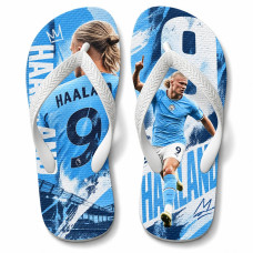 Chinelo Masculino Erling Haaland City Edição Especial Azul e Branco Chinelo Masculino Erling Haaland City Edição Especial Azul e Branco
