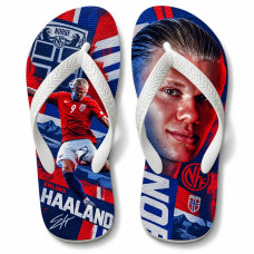 Chinelo Masculino Erling Haaland Noruega Art Azul e Vermelho Chinelo Masculino Erling Haaland Noruega Art Azul e Vermelho