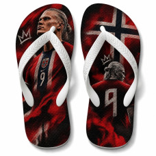 Chinelo Masculino Erling Haaland Noruega Viking Vermelho e Preto Chinelo Masculino Erling Haaland Noruega Viking Vermelho e Preto