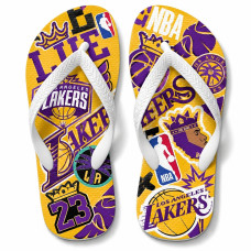 Chinelo Masculino Los Angeles Lakers LeBron James King Roxo e Amarelo Chinelo Masculino Los Angeles Lakers LeBron James King Roxo e Amarelo
