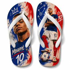 Chinelo Masculino Kylian Mbappé França Coroa Tricolor Azul e Vermelho Chinelo Masculino Kylian Mbappé França Coroa Tricolor Azul e Vermelho