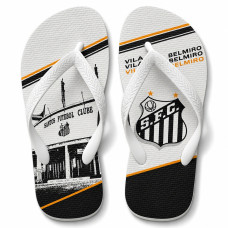 Chinelo Masculino Santos F.C. Vila Belmiro Branco e Preto Chinelo Masculino Santos F.C. Vila Belmiro Branco e Preto