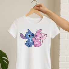 Camisa Feminina Baby Look Stitch e Angel Camisa Feminina Baby Look Stitch e Angel