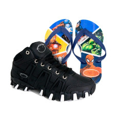 Kit Menino Tênis Infantil Botinha + Chinelo Infantil Heróis Kit Menino Tênis Infantil Botinha + Chinelo Infantil Heróis