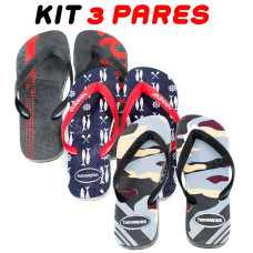 Kit 3 Chinelos Masculino Havaianas Sortidos Kit 3 Chinelos Masculino Havaianas Sortidos