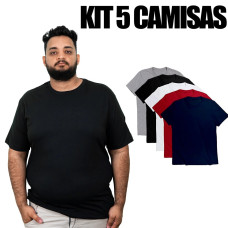 Kit 5 Camisas Plus Size Masculina Lisa Algodão Premium Kit 5 Camisas Plus Size Masculina Lisa Algodão Premium