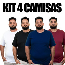 Kit 4 Camisas Plus Size Masculina Lisa Algodão Premium Kit 4 Camisas Plus Size Masculina Lisa Algodão Premium