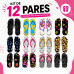 Kit 12 Pares Chinelos Femininos Estampas Variadas Kit 12 Pares Chinelos Femininos Estampas Variadas