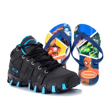 Kit Menino Tênis Infantil Botinha Oakley + Chinelo Infantil Havaianas Heróis Kit Menino Tênis Infantil Botinha Oakley + Chinelo Infantil Havaianas Heróis